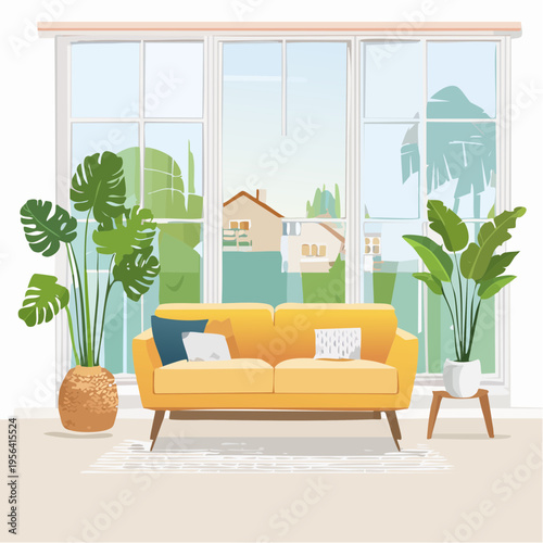 Skandinavisches Wohnzimmer mit natürlichem Licht und minimalistischer Einrichtung