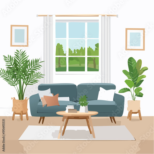 Skandinavisches Wohnzimmer mit natürlichem Licht und minimalistischer Einrichtung