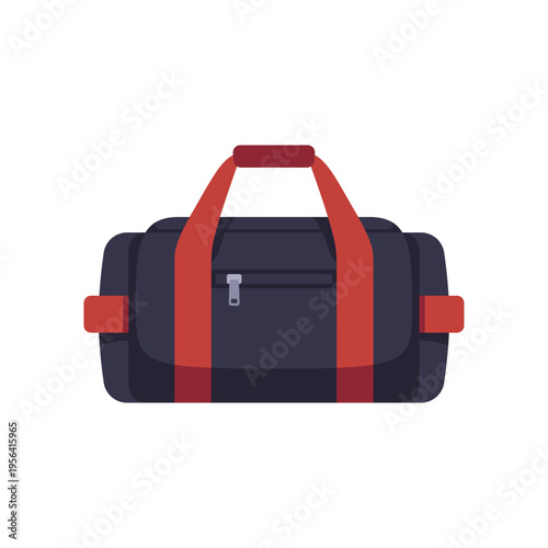 red black duffel bag, travel luggage, colorful vector flat style illustration