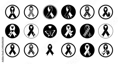 Collection of Black and White Awareness Ribbons.