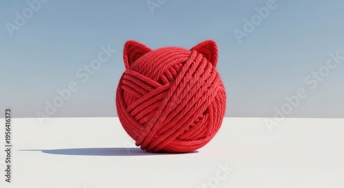 Red ball of yarn with cat ears.