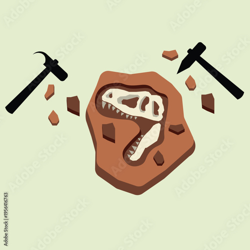 World Geologists Day Vector Illustration Flat design showing fossil embedded in rock with excavation tools, symbolizing earth science, discovery, and exploration. Clean minimal artwork 