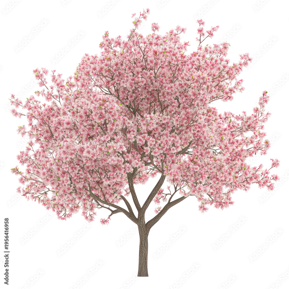 Obraz premium A beautiful tree with pink flowers on transparent background