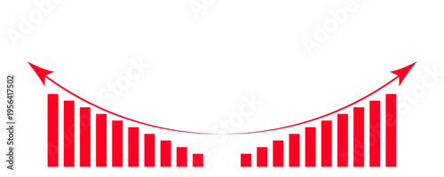 Graph going down and up sign with green arrows vector. Bar chart symbol icon with arrow moving up.