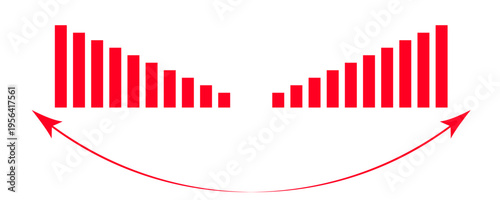 Graph going down and up sign with green arrows vector. Bar chart symbol icon with arrow moving up.