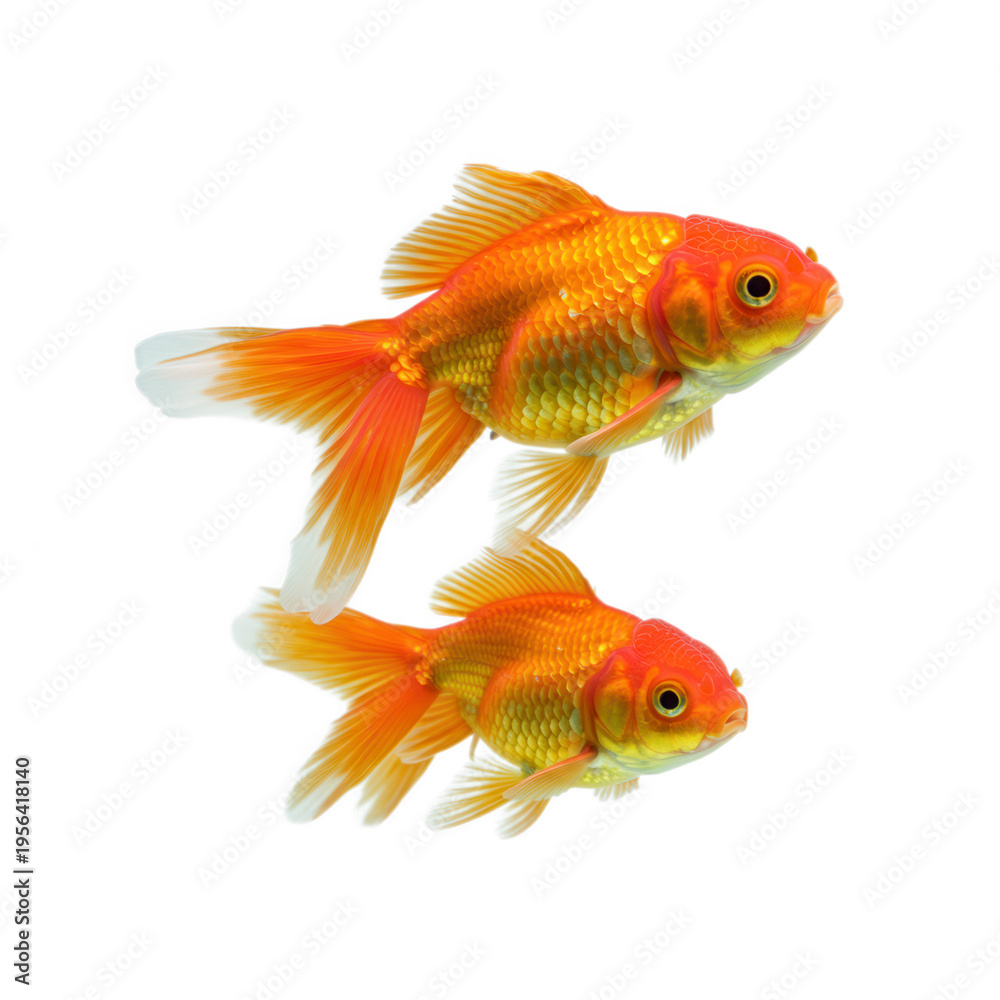 Fototapeta premium Two goldfish swimming together isolated on transparent background
