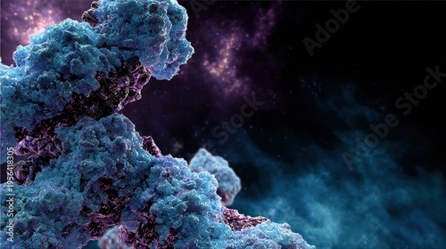 Glowing molecular structures of fat cells against a cosmic background, representing dietary impact.