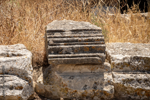Carved stone in the ruins of Bulla Regia, outside of Jendouba, Tunisia