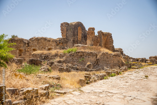 Roman road running past the ruins of a villa in Bulla Regia, outside of Jendouba, Tunisia