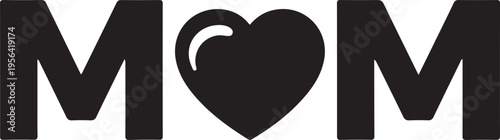 Black typography with heart replacing O in M O M white background