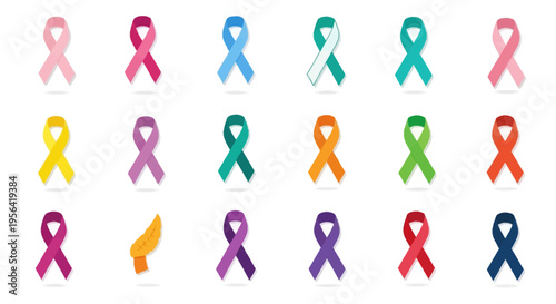 Colorful Awareness Ribbons for Various Causes.