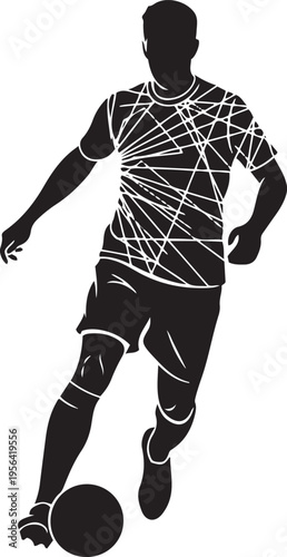 Dynamic soccer player with motion lines in mid-kick of the ball