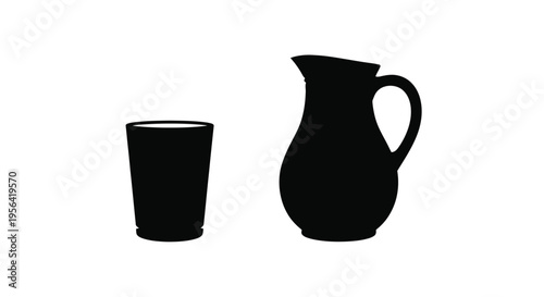 A black silhouette of a pitcher and a drinking glass side by side