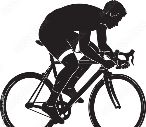 Determined cyclist racing forward in intense focus and athletic form