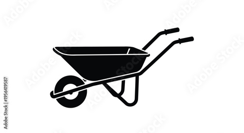 A simple black and white illustration of a wheelbarrow