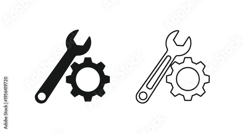 Two wrench and gear icons one solid one outline style