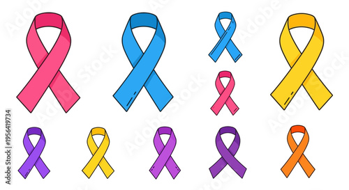 Colorful Awareness Ribbons for Various Causes.