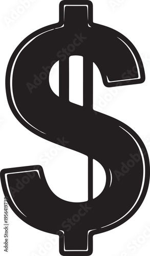 A bold and simple dollar sign symbol illustration in black and white