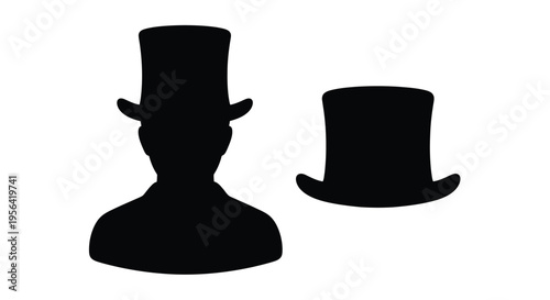 Silhouettes of a man with a top hat and a separate smaller hat
