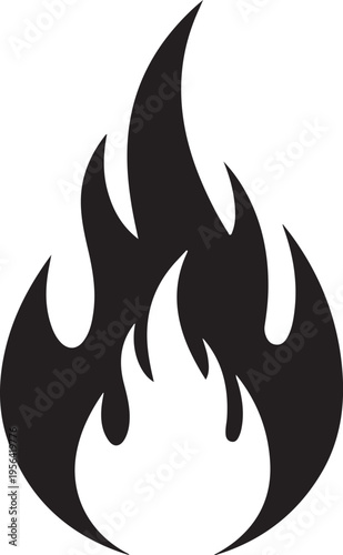 Stylized black silhouette flame graphic with dynamic curved edges and inner flickers