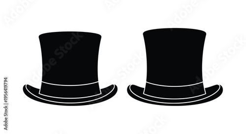 Two black top hats depicted in a simple graphic style