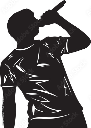 Silhouette of a person passionately singing into a microphone