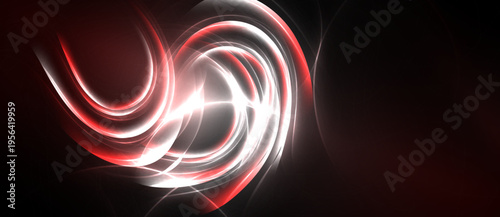Abstract swirls, red plus white light. Dynamic energy radiates from central point, dark background enhances contrast.