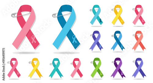 Colorful Awareness Ribbons for Various Causes.