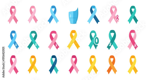 Colorful Awareness Ribbons for Various Causes.