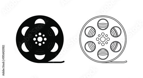 Two film reels in contrasting black and white designs side by side