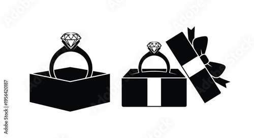 Diamond rings presented in two different gift boxes elegantly displayed
