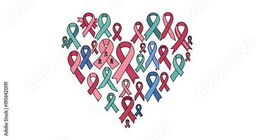 Colorful Awareness Ribbons Forming Heart Shape.