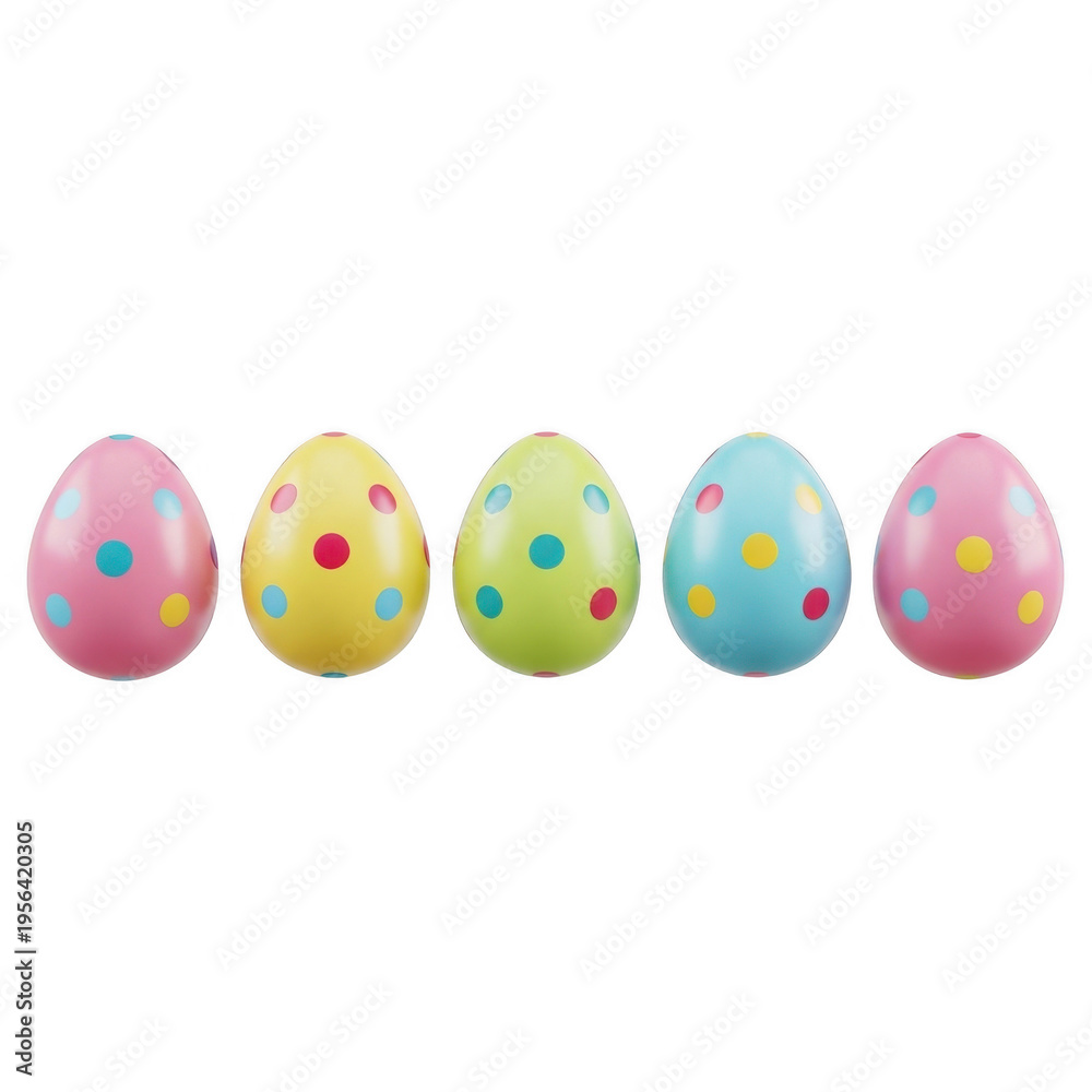 Fototapeta premium Colorful easter eggs with decorative spots aligned in a row