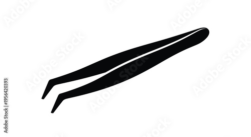 A simple black silhouette of a pair of cosmetic tweezers
