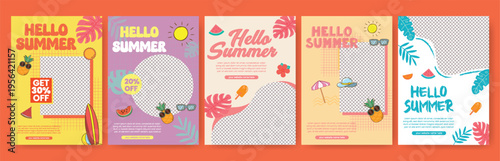 Summer Sale Flyer Poster Templates Set A4 Print Ready Summer Party Leaflet Brochure Cover Design Layout Summer Elements Background Travel Vacation Marketing Editable Advertising Pack