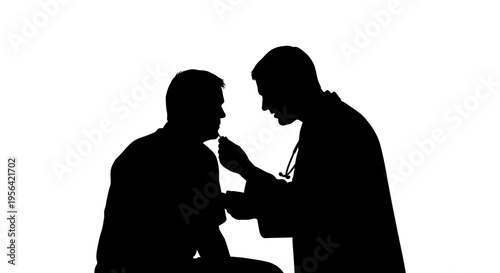 Doctor Examining Patient with Stethoscope Silhouette.