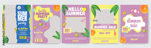Summer Party A4 Flyer Poster Print Ready Templates Bundle Leaflet Brochure Cover Design Tropical Background Elements Travel Vacation Marketing Editable Advertising Pack Promotion Set