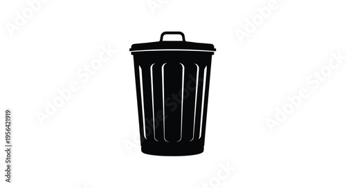 Simple black silhouette of a closed trash receptacle on white background