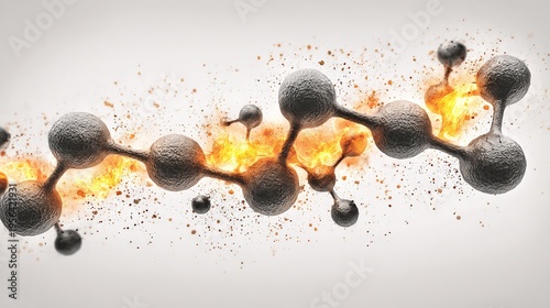 Surreal molecular structure with coffee-hued energy waves activating cells, depicting anti-aging research.