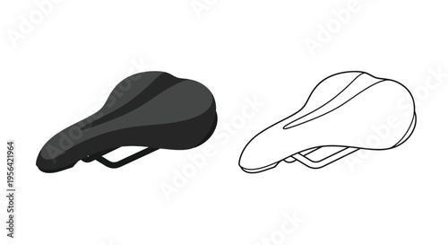 Bicycle seat illustration showing a black and white design variation