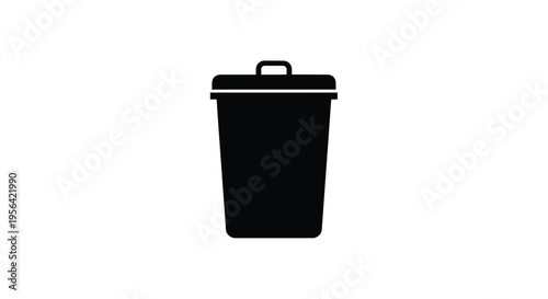 Simple black silhouette of a waste bin on a white background