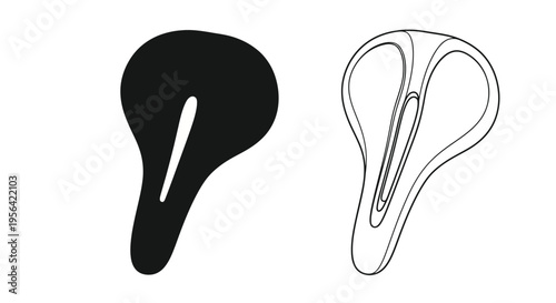 Two bicycle seat illustrations solid black and line drawing views