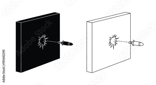 Bullet impact illustration showing penetration through two different materials