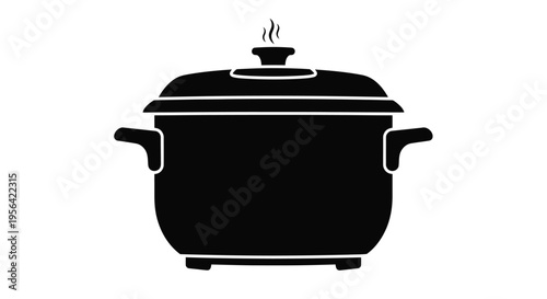 Simple black silhouette of a covered cooking pot with handles
