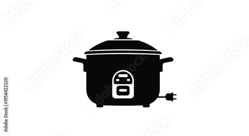 Simple black and white silhouette of a modern electric rice cooker