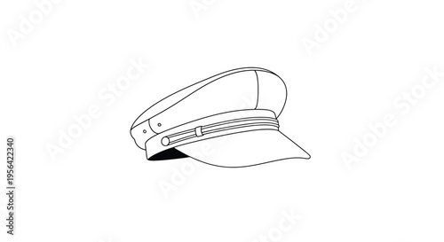 A simple line drawing depicts a classic captain s hat in black and white