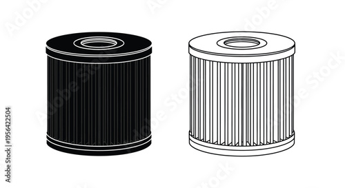 Two cylindrical air filters presented in black and white line art