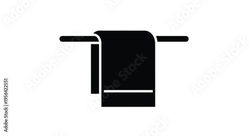 A simple black silhouette of a towel hanging on a rack