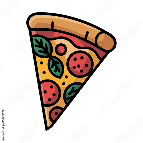 A mouthwatering slice of pizza topped with pepperoni and fresh basil.