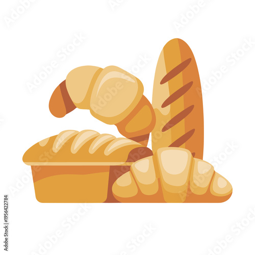 Freshly baked bread and croissants, ready to be enjoyed.